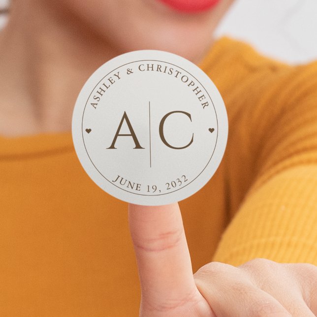 Elegant Modern Walnut Brown Wedding Classic Round Sticker (Creator Uploaded)
