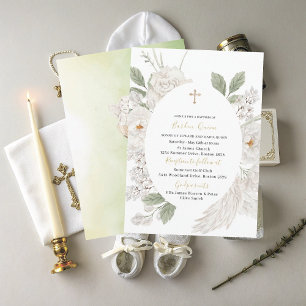 Elegant Modern Watercolor  Angel Baptism Invitation