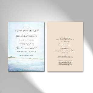 Elegant Modern Watercolor Beach All in One Wedding Invitation