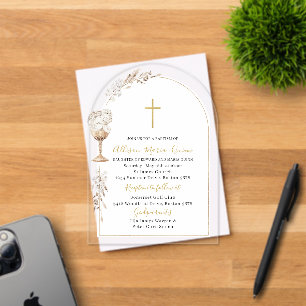 Elegant Modern Watercolor Beige Angel Baptism Acrylic Invitations