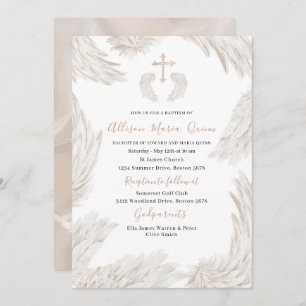 Elegant Modern Watercolor Beige Wings Angel Baptis Invitation