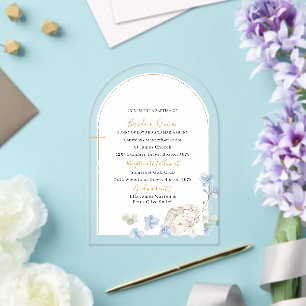 Elegant Modern Watercolor Blue Angel Baptism Acrylic Invitations