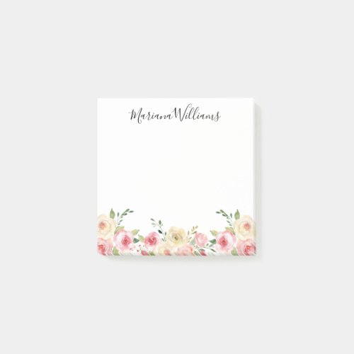 elegant modern watercolor blush pink floral post_it notes