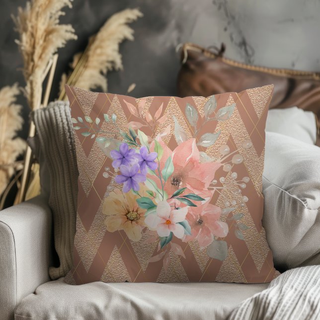 Elegant Modern Watercolor Bouquet Chevron Throw Pillow (Creator Uploaded)