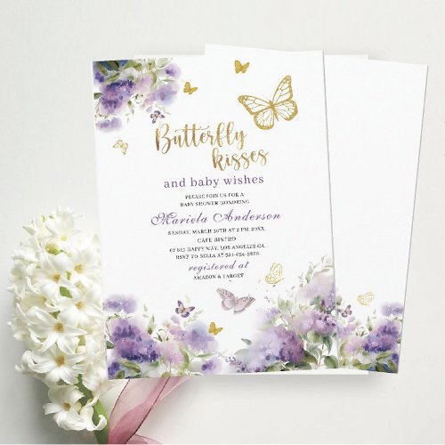 Elegant Modern  Watercolor Butterfly kisses Baby S Invitation