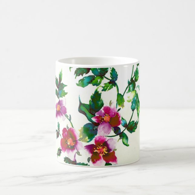 Elegant modern watercolor dark pink wildflowers coffee mug (Center)