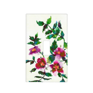 Elegant modern watercolor dark pink wildflowers light switch cover