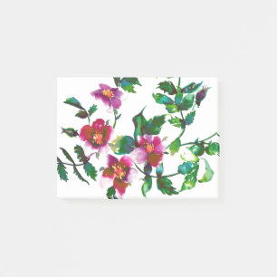 Elegant modern watercolor dark pink wildflowers post-it notes