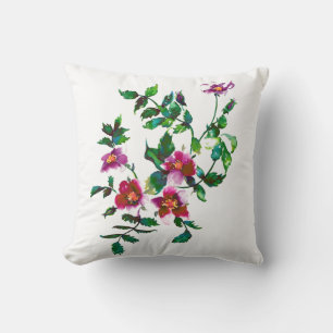 Elegant modern watercolor dark pink wildflowers throw pillow