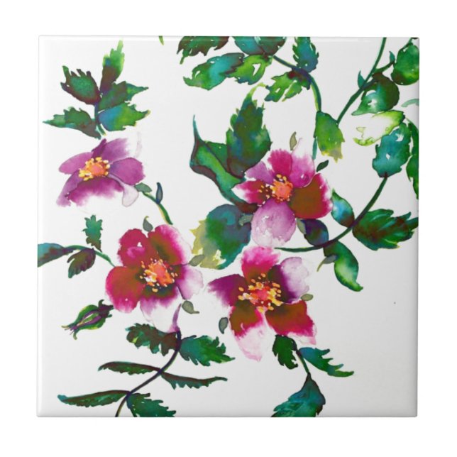 Elegant modern watercolor dark pink wildflowers tile (Front)