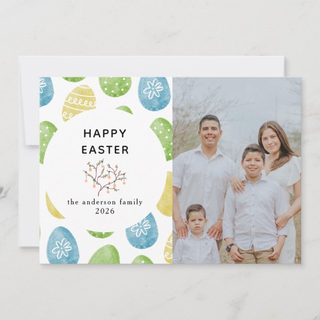 Elegant Modern Watercolor Eggs Happy Easter Photo Holiday Card (Front)