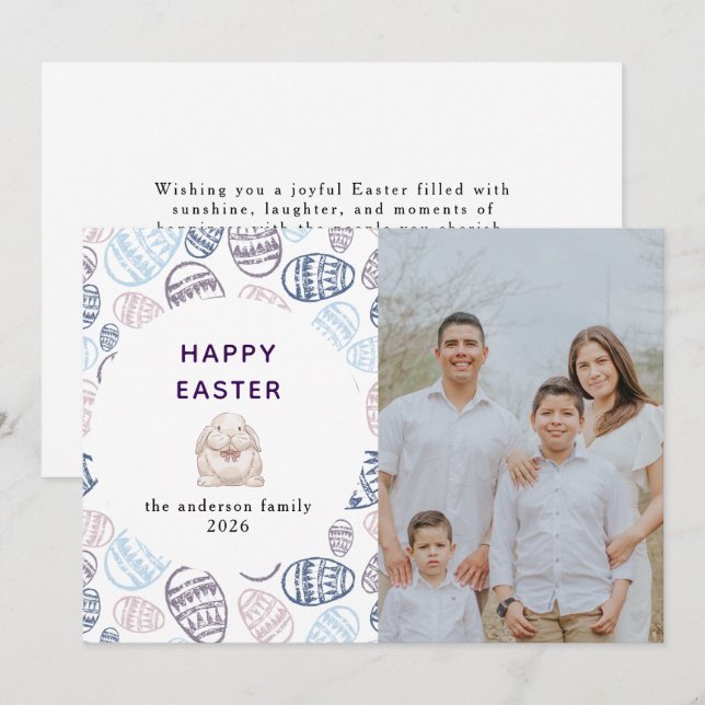 Elegant Modern Watercolor Eggs Happy Easter Photo Holiday Card (Front/Back)