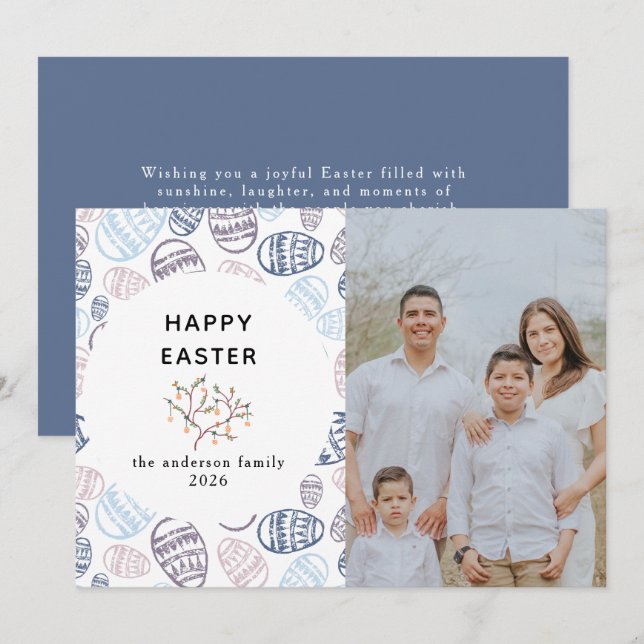 Elegant Modern Watercolor Eggs Happy Easter Photo Holiday Card (Front/Back)