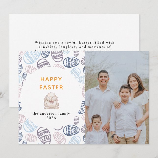 Elegant Modern Watercolor Eggs Happy Easter Photo Holiday Card (Front/Back)