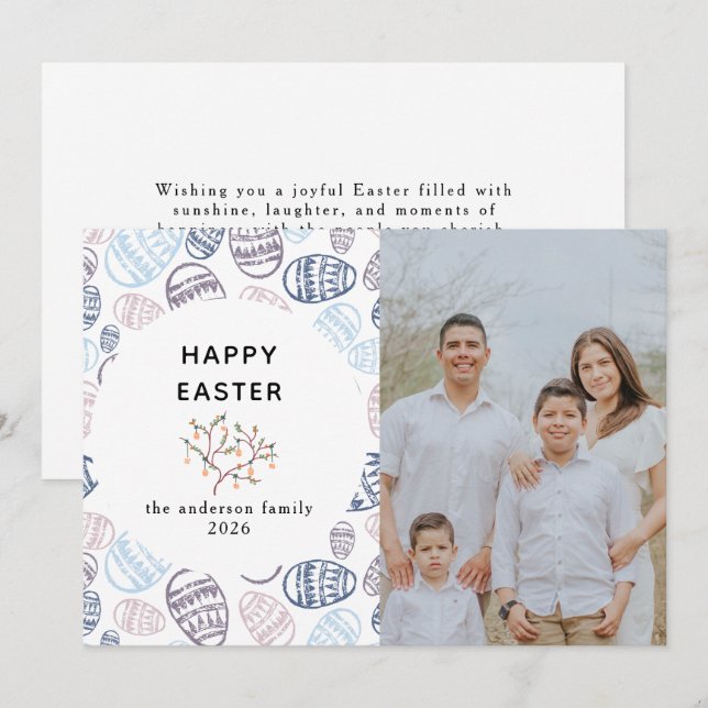 Elegant Modern Watercolor Eggs Happy Easter Photo Holiday Card (Front/Back)