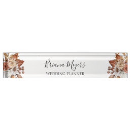 Elegant Modern Watercolor Fall Floral Business Desk Name Plate