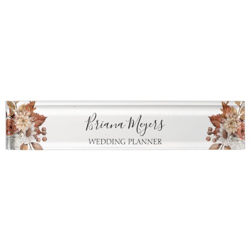 Elegant Modern Watercolor Fall Floral Business Desk Name Plate