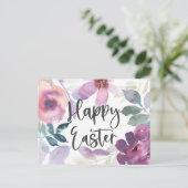 Elegant Modern Watercolor Floral Happy Easter Postcard (Standing Front)