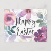 Elegant Modern Watercolor Floral Happy Easter Postcard (Front)