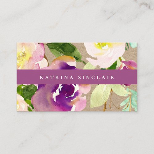 Elegant Modern Watercolor Floral Kraft Business Card