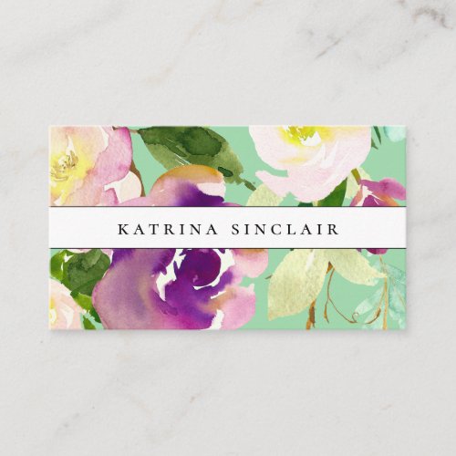 Elegant Modern Watercolor Floral Mint Business Card