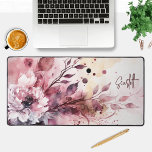 Elegant Modern Watercolor Floral Personalized Name Desk Mat<br><div class="desc">Elegant Modern Watercolor Floral Personalized Name Desk Mat features a purple pink watercolor flower with leaves and personalized with your name in modern calligraphy script. Perfect gift for family and friends for birthday, Christmas, Mother's Day, Grandparents, sister, wife, girlfriend, partner, best friends, work colleagues and more. Designed by ©Evco Studio...</div>