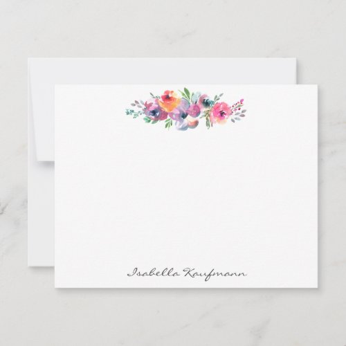 Elegant Modern Watercolor Floral Script Name Note Card