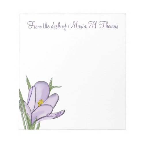Elegant Modern Watercolor Floral Spring Crocus  Notepad