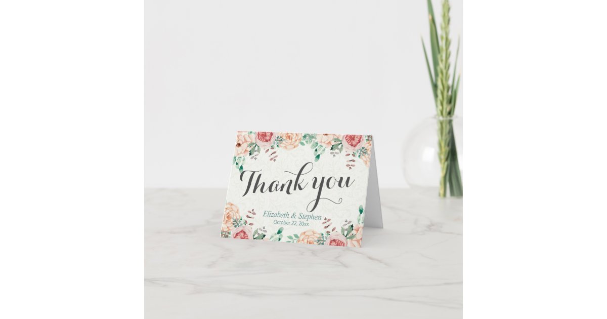 Elegant Modern Watercolor Floral Wedding Thank You Card | Zazzle