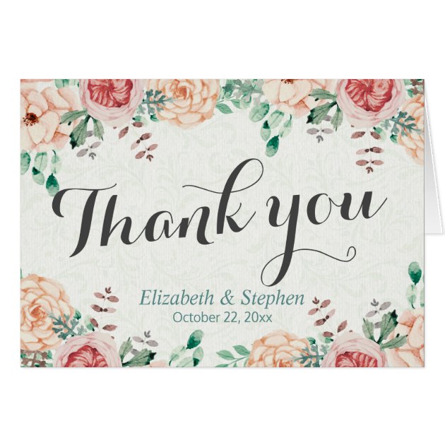 Elegant Modern Watercolor Floral Wedding Thank You Card