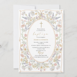 Elegant Modern Watercolor Flowers Baptism Invitation