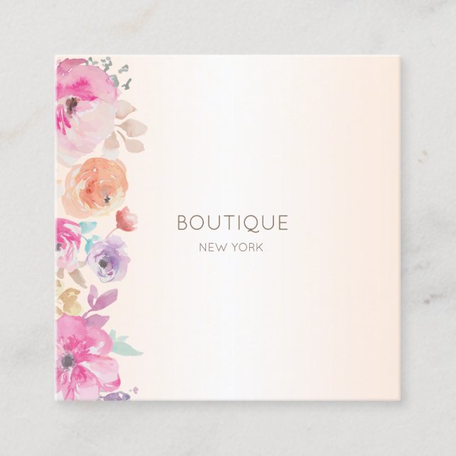 Elegant Modern ,Watercolor Flowers Square Business Card (Front)