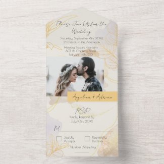 Elegant Modern Watercolor Gold Leaf Photo Wedding