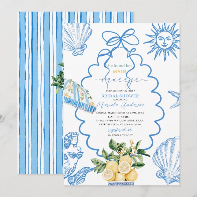 Elegant Modern  Watercolor Main squeeze bridal sho Invitation (Front/Back)