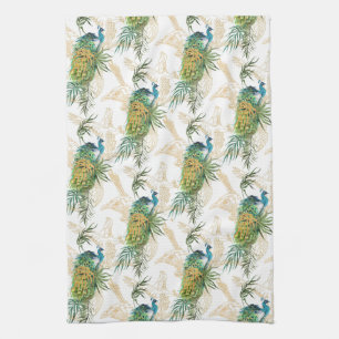 Elegant Modern Watercolor Peacock Floral Pattern Kitchen Towel