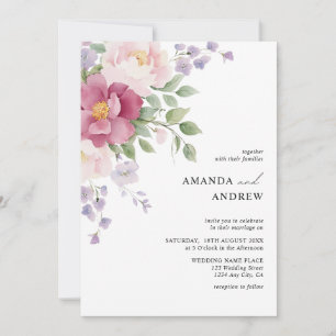Elegant Modern Watercolor Peonies Wedding Invitation