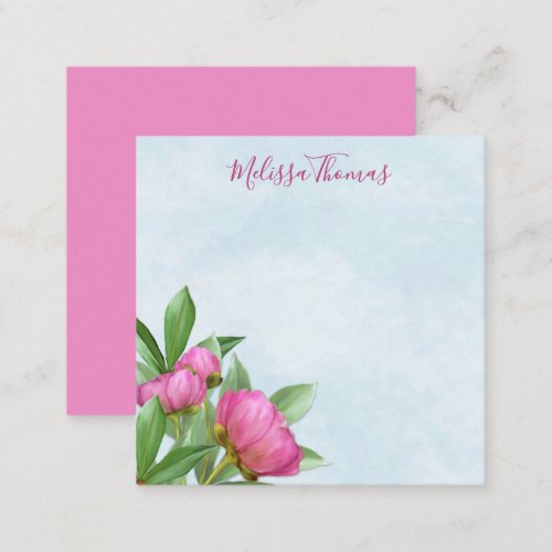 Elegant Modern Watercolor Pink Peonies Floral Note Card