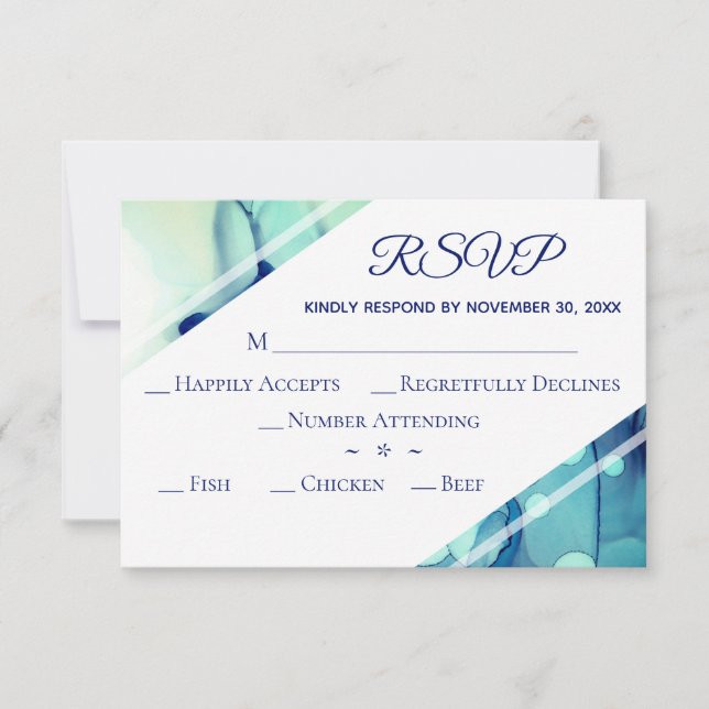 *~* Elegant Modern Watercolor Teal RSVP Wedding (Front)