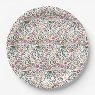 Elegant modern watercolor wild flowers paper plates