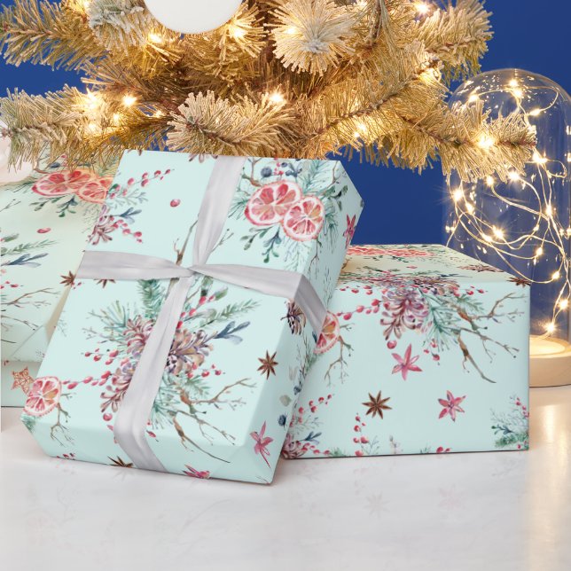 Elegant Modern Watercolor Winter Pattern Christmas Wrapping Paper (Holidays)