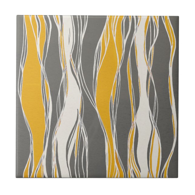 Elegant, modern, waves, lines, light grey, yellow ceramic tile (Front)