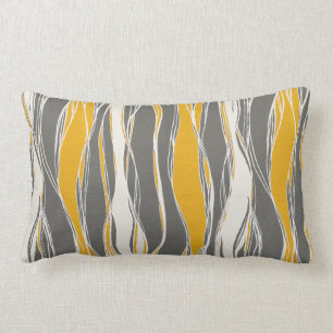 Elegant, modern, waves, lines, light grey, yellow lumbar pillow
