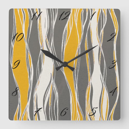 Elegant modern waves lines light grey yellow square wall clock