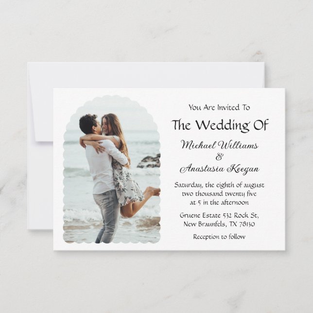 elegant modern wavy arch photo wedding  invitation (Front)