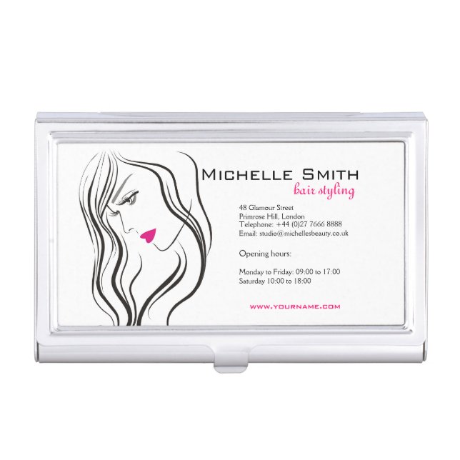 Elegant Modern Wavy Hair Lash Beauty Salon  Business Card Holder (Front)