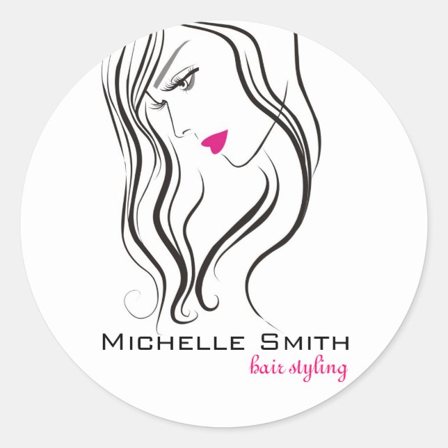 Elegant Modern Wavy Hair Lash Beauty Salon  Classic Round Sticker (Front)