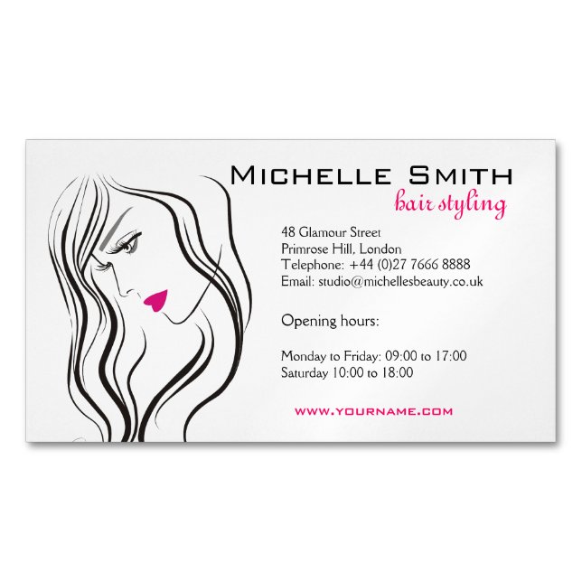 Elegant Modern Wavy Hair Lash Beauty Salon  Magnetic Business Card (Front)