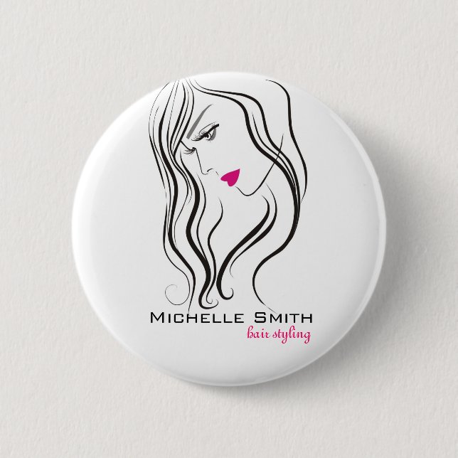 Elegant Modern Wavy Hair Lash Beauty Salon  Pinback Button (Front)