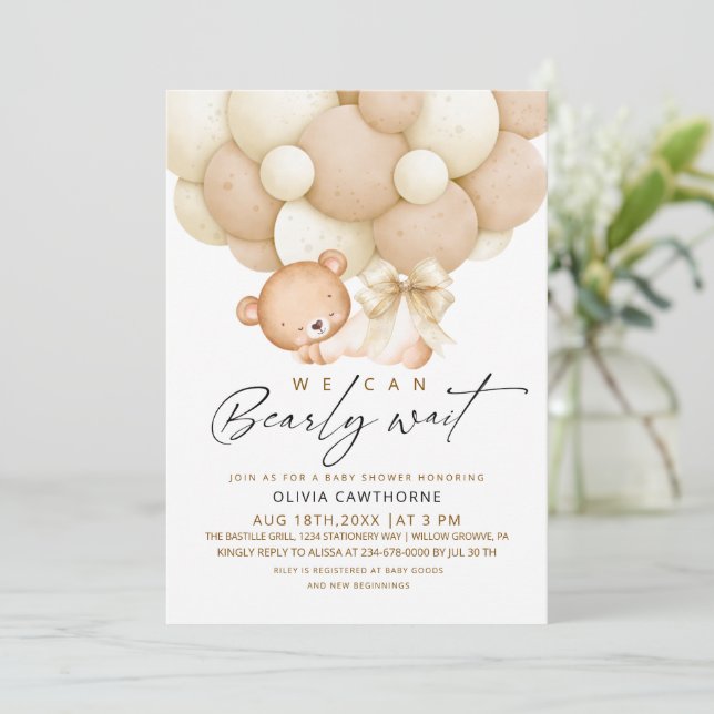 Elegant & Modern We can Bearly Wait Baby Shower   Invitation (Standing Front)