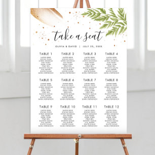 Elegant Modern Wedding 12 Table Seating Chart Foam Board